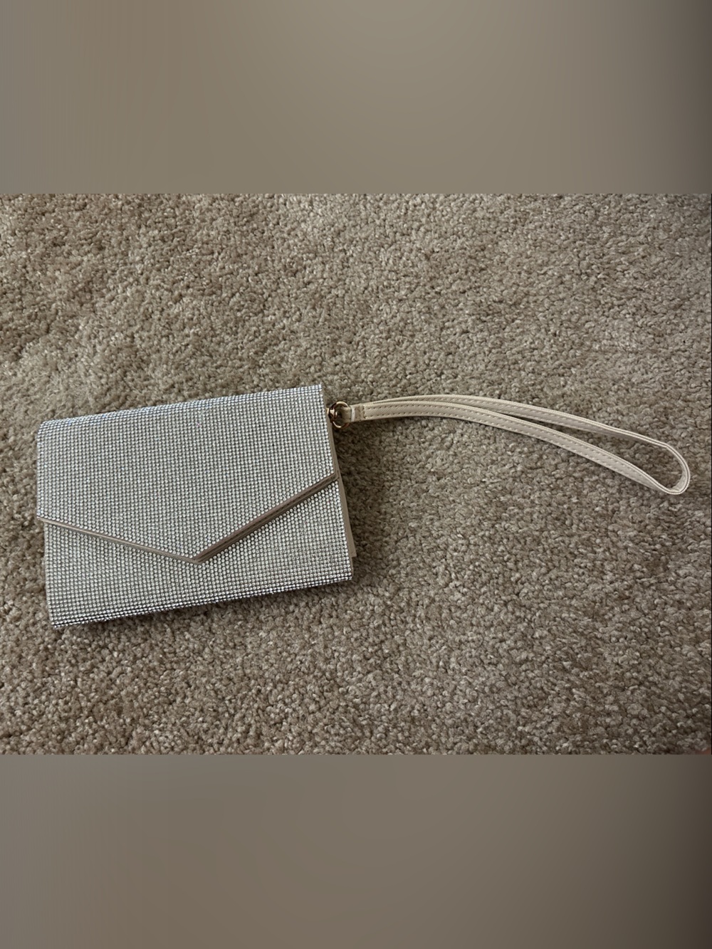 Crystal-Embellished Envelope Wristlet Clutch in Champagne